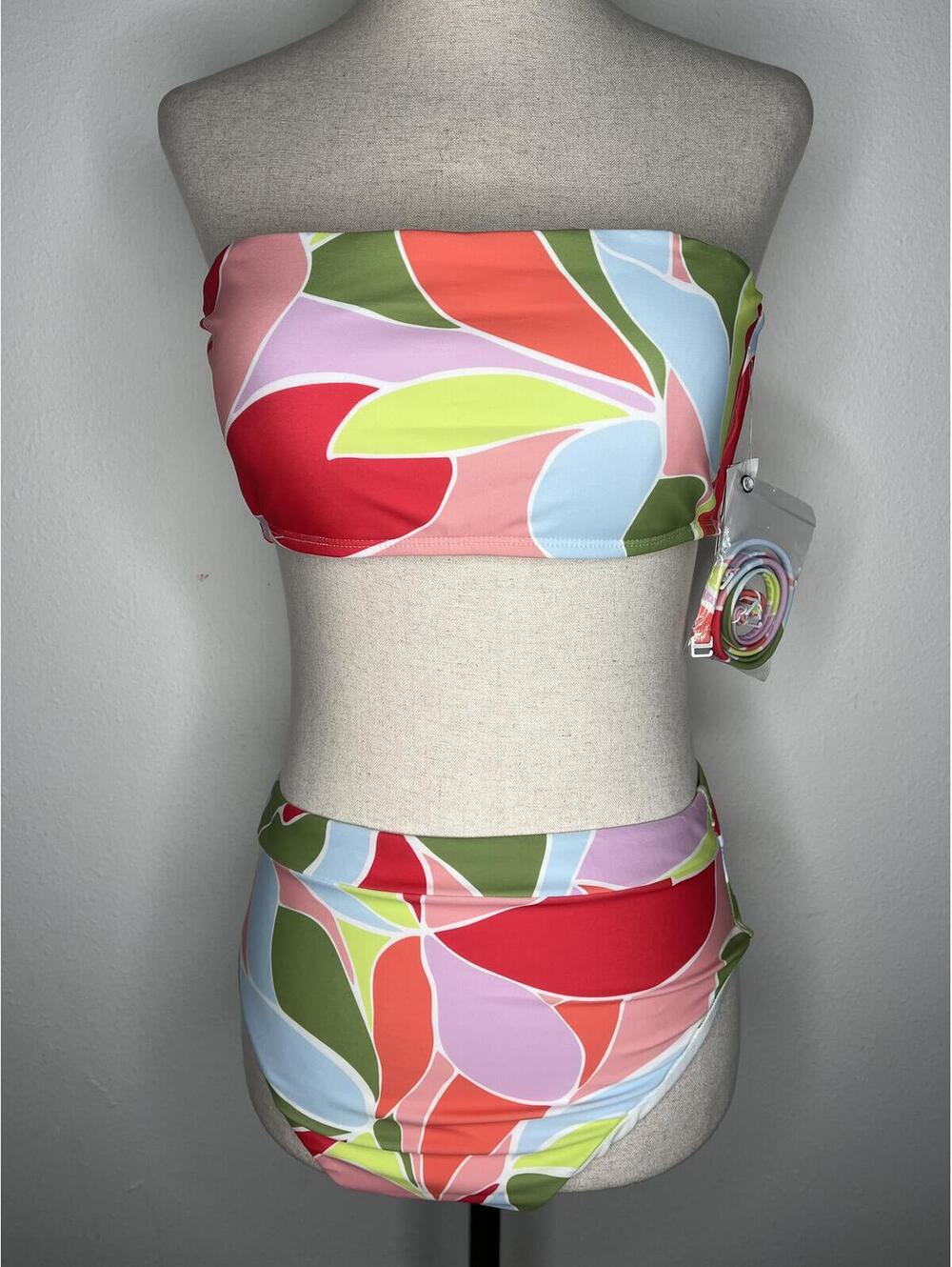 Sanctuary Swim Multi Color Floral Print Bandeau Bikini Set XL New With Tags
